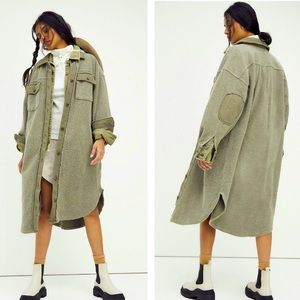 NWOT Free People Long Ruby Jacket XS - Light Green (Dirty Olive) - Oversized